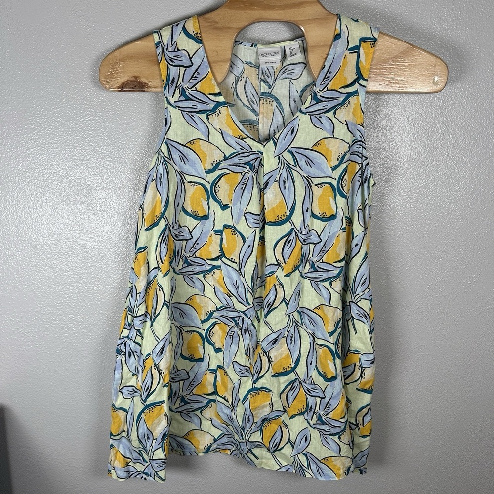 Rachel Zoe 100% Linen Lemon Print Shift Dress Womens Sz Large Pockets Sleeveless